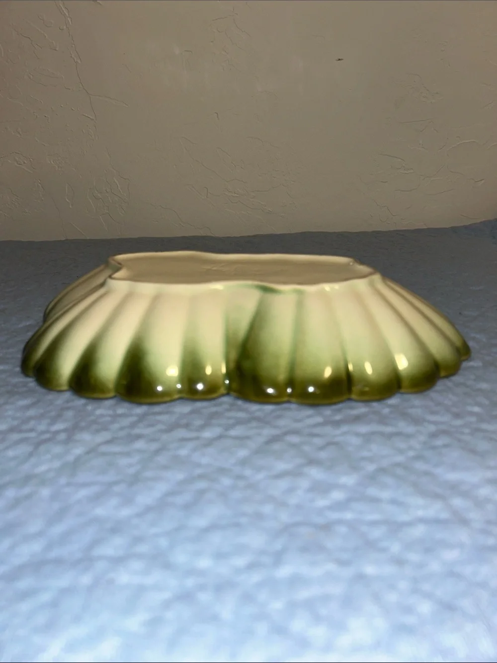Mid-Century Modern Green/Brown Ombre Ceramic Leaf or Floral serving dish